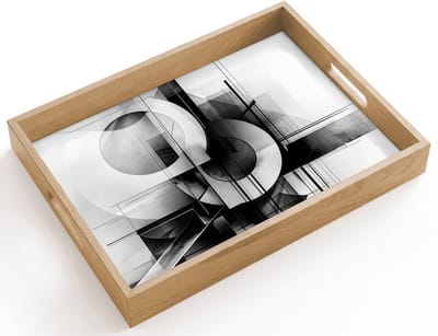 Dienblad hout 40x30 cm - Schootdienblad - Abstract - Kunst - Modern - Zwart wit - Borrelplank rechthoek - Plateau dienbladen