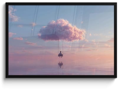 Poster in lijst - Fotolijst 90x60 cm - Posters - Wolk - Schommel - Kleurrijke lucht - Posterlijst zwart - Decoratie - Wanddecoratie woonkamer - Muurdecoratie slaapkamer
