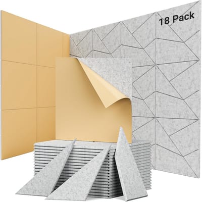 18 stuks akoestische platen, zelfklevend, akoestische geluidsabsorberende panelen voor muur en gamingkamer met lijndesign en op maat te snijden, akoestische platen voor studio, deur en muur (grijs, 30