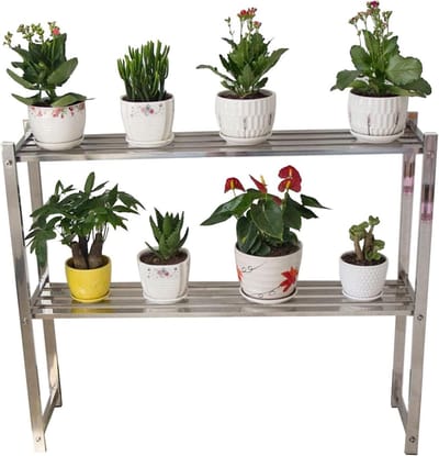 Plantenstandaard Metaal - Bloemenrek - Planten Presenteren - Roestvrij Weerbestendig - 85x30cm - Zilver