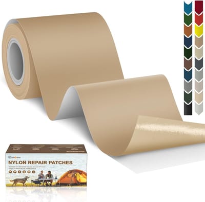 Textiel Reparatieset - Zelfklevende Patches - Snelle Herstellingen - Waterdicht Nylon Materiaal - 7.5 x 200 cm - Khaki