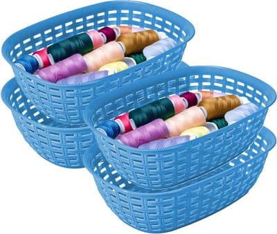 Hega Hogar Opbergmandje/kastmandje - 4x - blauw - 2 liter - kunststof - 18 x 25 x 7 cm - kleine opslag bakjes - manden