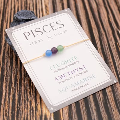 Bixorp Vissen / Pisces Sterrenbeeld Armband - Cadeau Armbandje met Edelstenen Kralen - Fluoriet, Amethist & Aquamarijn