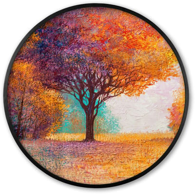 Poster in lijst Rond - Fotolijst 60x60 cm - Posters - Olieverf - Schilderij - Boom - Kleuren - Ronde posterlijst zwart - Decoratie - Wanddecoratie woonkamer - Muurdecoratie slaapkamer