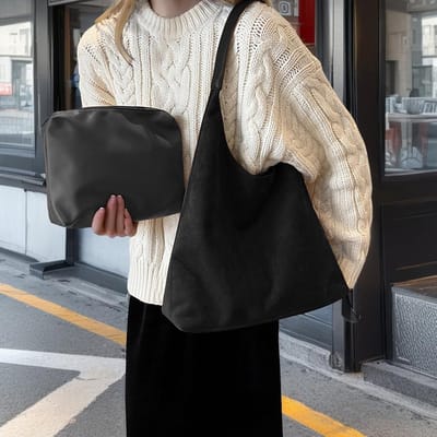 Grote Capaciteit Suède Schoudertas - Retro Tote Handtas voor Modebewuste Vrouwen, Perfect als Shopper en Voor Dagelijks Gebruik