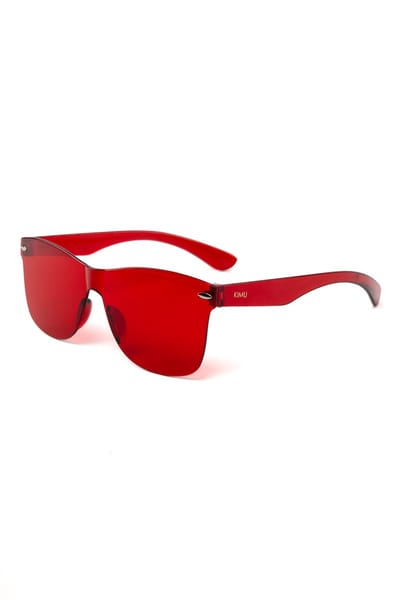 KIMU® Zonnebril Way Farer - Zonder Montuur - Rode Glazen - Dames Heren Retro Kunststof Vintage Designer Montuurloos Rood Festival