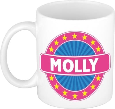 Bellatio Decorations - Molly voornaam - koffiemok - beker - wit/roze - 300 ml - Cadeau - Dames - Collega - Moederdag - Verjaardag