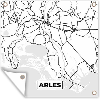 Tuin poster Stadskaart – Frankrijk – Arles - Kaart – Plattegrond - Zwart wit - 200x200 cm - Tuindoek