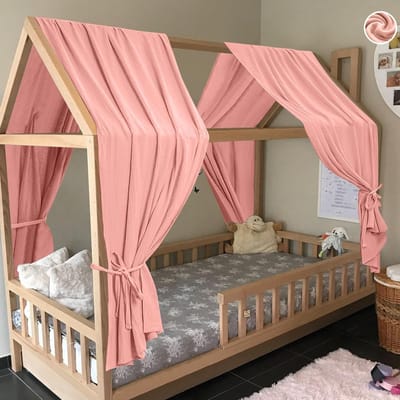 2-delige Beddecoratieset met 2 Hemels, Lengte 270 cm, 100% Biologisch Katoen, Geschikt voor Jongens en Meisjes, Grijs/Beige, Kinderkamer Accessoires, Slaapkamer Decoratie, Comfortabele Bedtextiel