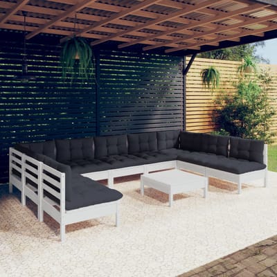 vidaXL - 10-delige - Loungeset - met - kussens - massief - grenenhout - wit