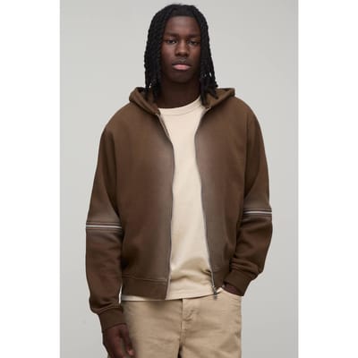 Boxy Hoodie Met Ritssluiting En Spray Wash | Brown | Size XS
