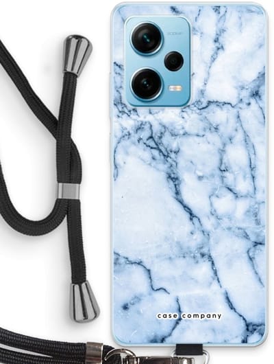 Case Company® - Hoesje met koord geschikt voor Xiaomi Redmi Note 12 Pro Plus hoesje met Koord - Blauw marmer - Telefoonhoesje met Zwart Koord - Bescherming aan alle Kanten en Over de Schermrand