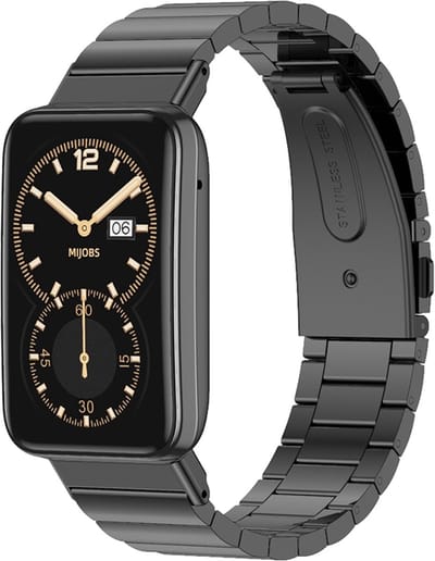 By Qubix - Stalen schakelband - Zwart - Geschikt voor Xiaomi Smart Band 7 Pro / Mi Band 7 Pro bandje
