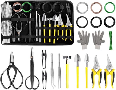 Dailygoods- Bonsai-gereedschapsset 19-delig - Tuingereedschapset - Bonsaischaar - Snoeischaar - Mini-hark - Tuinhandschoenen - Hoogwaardig koolstofstaal - Tuingereedschap