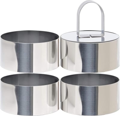 QTTVBTNA 4-delige ronde taart ring mallen set met deksel - RVS dessert mousse ringen - 8 cm