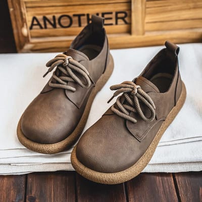 Klassieke Heren Casual Schoenen Retro Ademende Leren Schoenen Comfortabele Werkschoenen Vetersluiting Lichtgewicht Loop- en Rijschoenen 44 black