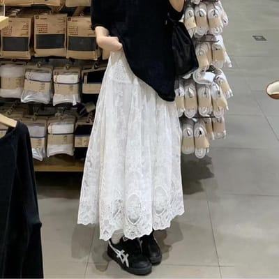 Witte Rok voor Dames In Lente en Zomer Nieuw Design Kant Kant A-lijn Rok Hoge Taille Temperament Feeënrok XL