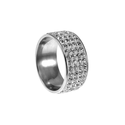 Ring Dames - Gepolijst RVS - Brede Ring met Strass Steentjes