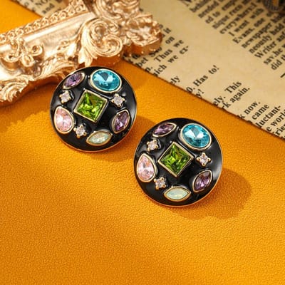 Middeleeuwse Klassieke Vintage Oorbellen Druppelolie Emaille Gekleurd Zirconia Overdreven Oorbellen Mode Accessoires Festival Cadeau black