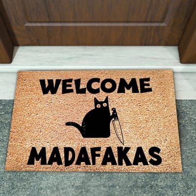 Dark Cat Welkom Madafakas Volledige Print Deurmat Leuke Deurmat Huisdecoratie Keuken- en Badkamerdecoratie Cadeau Geven koffie