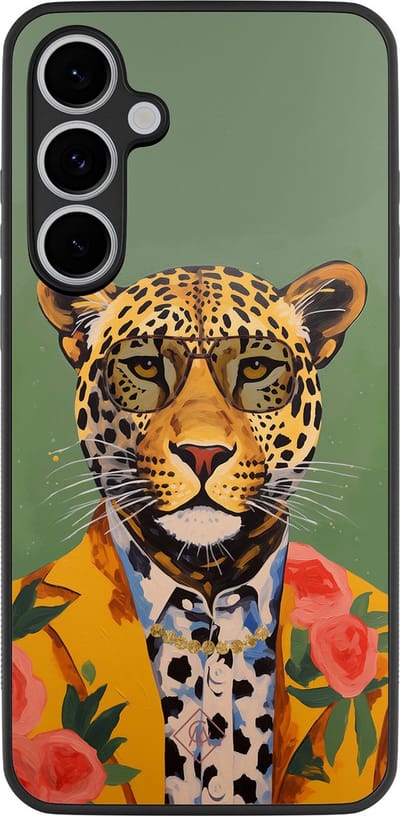 Casimoda® hoesje - Geschikt voor Samsung Galaxy S24 FE - Luipaard Hipster - Zwart TPU Backcover - Luipaardprint - Groen