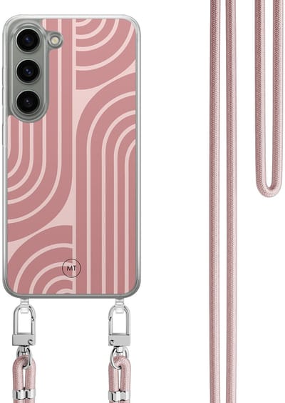 Hoesje met koord geschikt voor Samsung Galaxy S23 - Blush shapes - Inclusief Rosegoud koord - Crossbody beschermhoes - Transparant, Roze - Mooie Telefoonhoesjes
