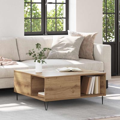 vidaXL - Salontafel - Artisan - Eiken - 80 - x - 80 - x - 36,5 - cm - Bewerkt - hout
