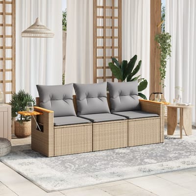 vidaXL - 3-delige - Loungeset - met - kussens - poly - rattan - beige