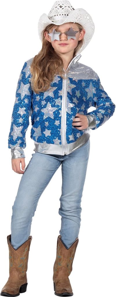 Glamorous Cowgirl Pailletten Jasje Sterren Meisje Blauw - Maat 116