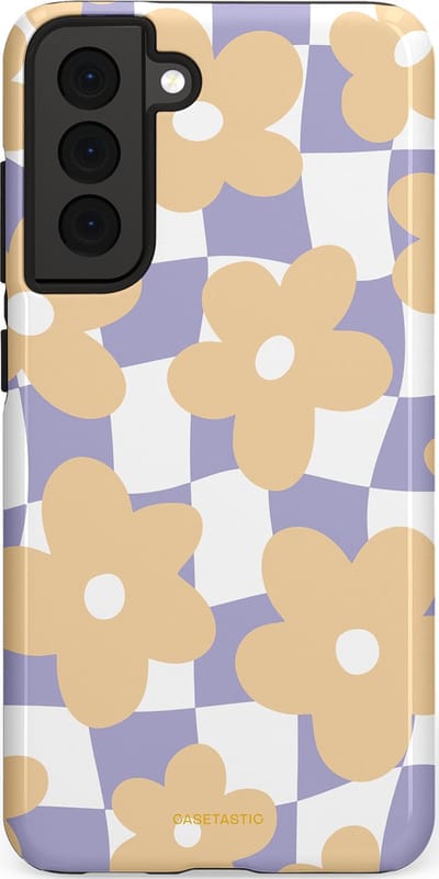 Casetastic hoesje geschikt voor Samsung Galaxy S21 FE 5G - Dubbellaagse bescherming - Madeliefjes feest - Fashion Case - Zand Wit Lila Zilver