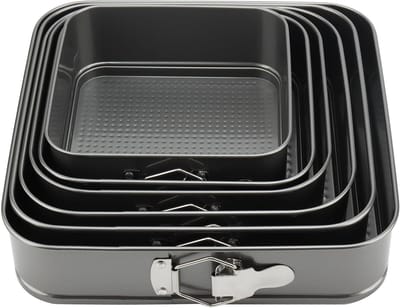 Set van 6 Vierkante Springvormen voor Taarten en Cheesecakes met Verwijderbare Bodems, Antiaanbaklaag, Ideaal voor Bakken van Taart, Gebak en Dessert, Maten 18/20/22/24/26/28 cm