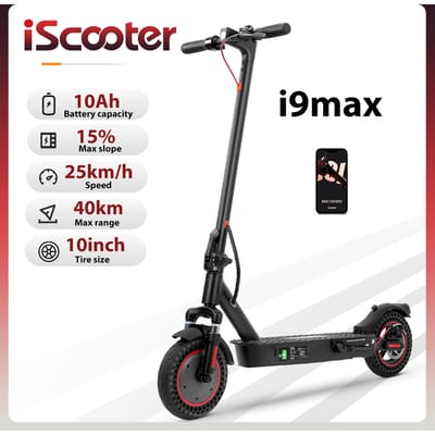 iScooter i9max Elektrische Scooter 36V 10Ah Batterij 30-40km Bereik Dubbele Vering 25km/u Snelheid 10 Inch Banden Kick e-Scooter met App