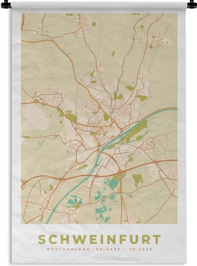 Wandkleed - Wanddoek - Schweinfurt - Plattegrond - Vintage - Stadskaart - Kaart - 120x180 cm - Wandtapijt