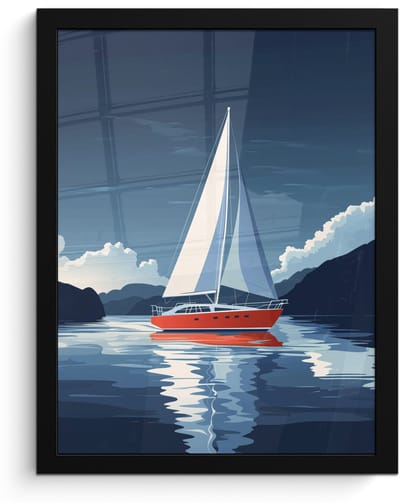 Poster in lijst - Fotolijst 30x40 cm - Posters - Zeilboot - Donkere bergen - Stilte - Posterlijst zwart - Decoratie - Wanddecoratie woonkamer - Muurdecoratie slaapkamer