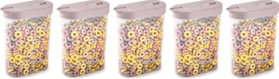Plasticforte Voedselcontainer strooibus - 5x - lichtroze - inhoud 1 liter - kunststof - 15x7x19 cm