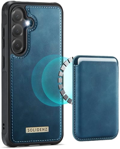 Solidenz Luxe Wallet geschikt voor Samsung Galaxy S25 hoesje - Magnetische Pasjeshouder - Geschikt voor MagSafe - Schokbestendig - Blauw