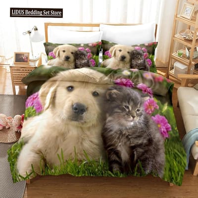 Hond Knuppel Dekbedovertrek Twin Kinderen Schattige Beddengoed Set Cartoon Puppy Patroon Dekbedovertrek Set 3D Dekbed/Knuppel Hoes Kussenslopen EU single(135x200cm)