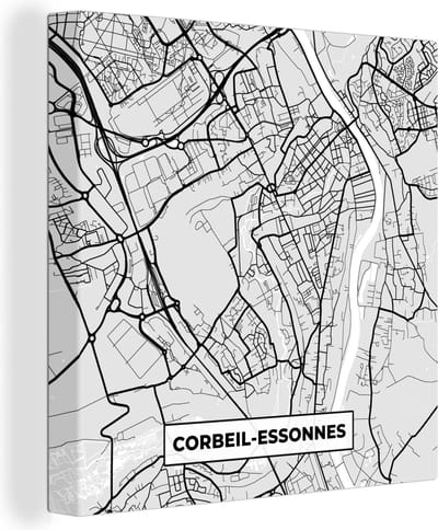 Canvas Schilderij Kaart - Stadskaart - Frankrijk - Corbeil-Essonnes - Plattegrond - 20x20 cm - Wanddecoratie