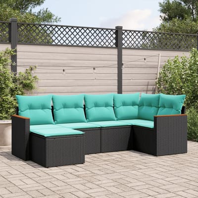vidaXL - 6-delige - tuinbankset - met - kussens - van - zwart - polyrotan
