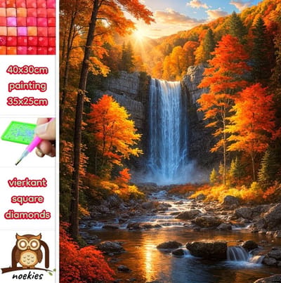 40x30cm Diamond Painting waterval bos (vierkant) nr 177