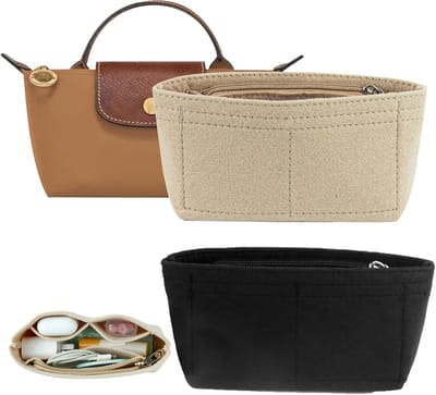 Handtas organiser mini 17 x 5 x 8 cm - set van 2 - zwart en beige - perfecte indeling voor je tas - ShopVlot