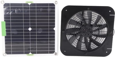 Zonneventilator Kas - Ventilatieset Zonne-energie - Kas Ventileren - Monokristallijn Zonnepaneel - 31D x 31W x 5H cm - Zwart