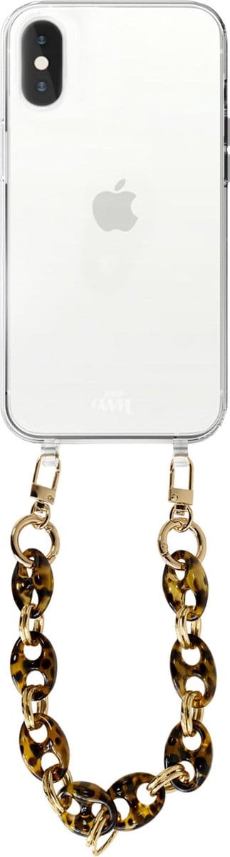 xoxo Wildhearts silicone case met koord - Transparant telefoonhoesje met koord - telefoonketting - Marble Brown - Kort koord - Cord Case - geschikt voor Apple iPhone XS Max hoesje - Ketting met marmere look - marmer - bruin