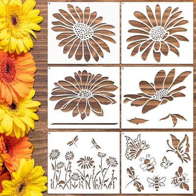NTH products- Bloemensjablonen 6 Stuks - Extra Grote Herbruikbare Stencils - Handige Muursjablonen - Patroonsjablonen voor Knutselen - Premium Materiaal - Gebruiksvriendelijk - Schilderstencils