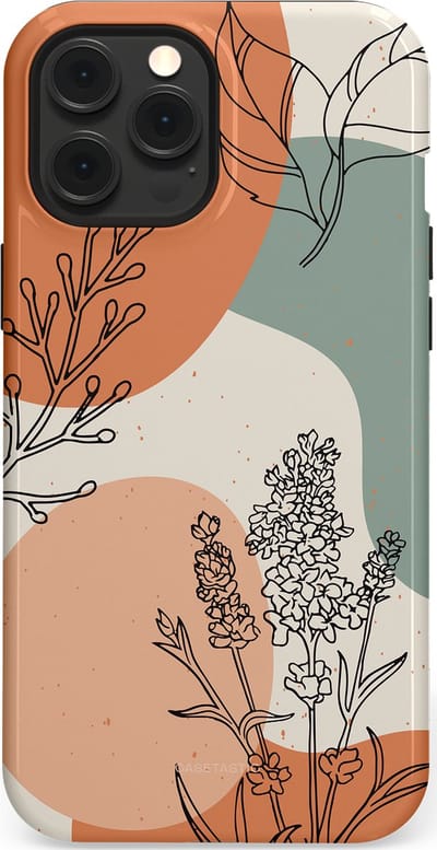 Casetastic hoesje geschikt voor Apple iPhone 12 Pro Max - MagSafe - Dubbellaagse bescherming - Lijnenspel Natuur - Fashion Case - Zand Saliegroen Terracotta
