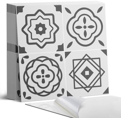 Coloray Plaktegels - Geometrische patronen in vierkanten Portugese Tegels - 30 cm x 30 cm - Zwart Plaktegels - 9 stuks - Vierkant PVC Tegels - Plaktegels Keuken - Zelfklevende Vloertegels - Vinyl Tegels - Zelfklevende Tegels