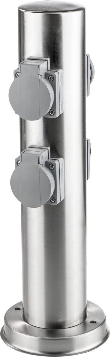 HI Buiten Stekkerdoos - 4 stopcontacten - 13x40x13 cm - Zilver