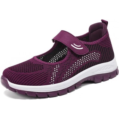 Chaussures pour Femmes En Été Chaussures de Marche en Mesh Tricot Volant Respirantes Chaussures pour Mères d'Âge Moyen Chaussures Velcro pour Femmes 41