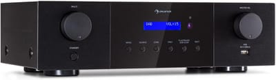 SnelShoppen - Auna AMP-4000 DAB hifi stereo versterker met DAB+ radio, USB afstandsbediening, zwart-wit versterker met LED display voor thuisgebruik,