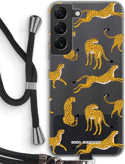 Case Company® - Hoesje met koord geschikt voor Samsung Galaxy S22 hoesje met Koord - Luipaard - Telefoonhoesje met Zwart Koord - Bescherming aan alle Kanten en Over de Schermrand